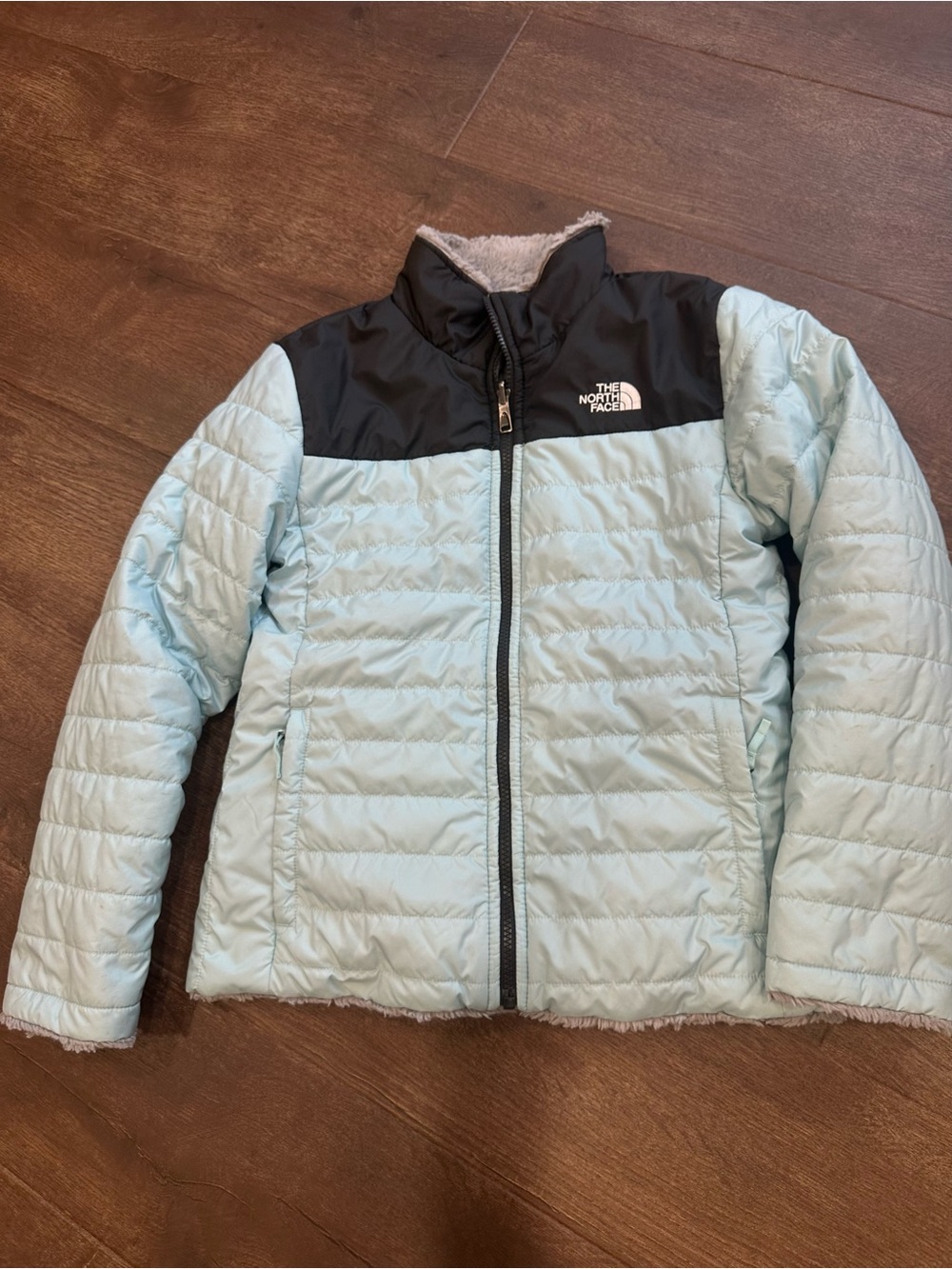 The North Face Girls Light Blue Quilted Reversible Jacket